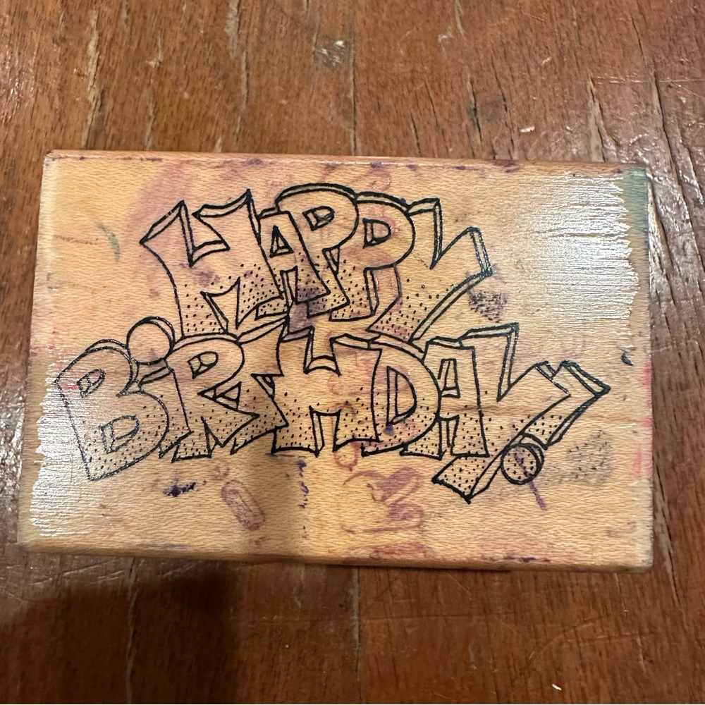 Happy Birthday Wood Rubber Stamp